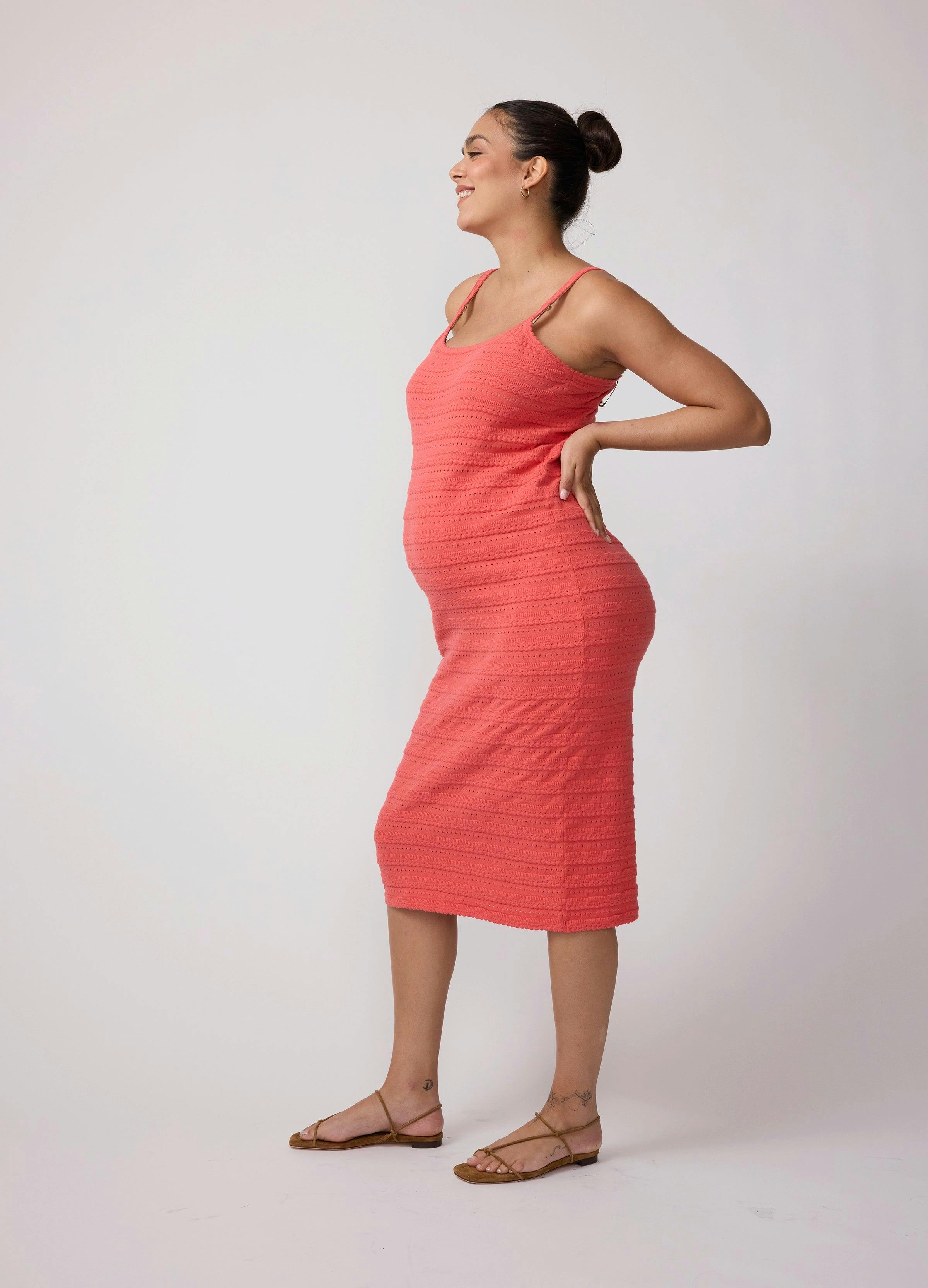 Sleeveless Pointelle Knit Maternity Midi Dress
