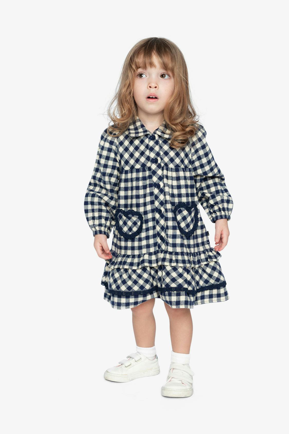 Shirt Dress With Frills Blue And White Gingham Print