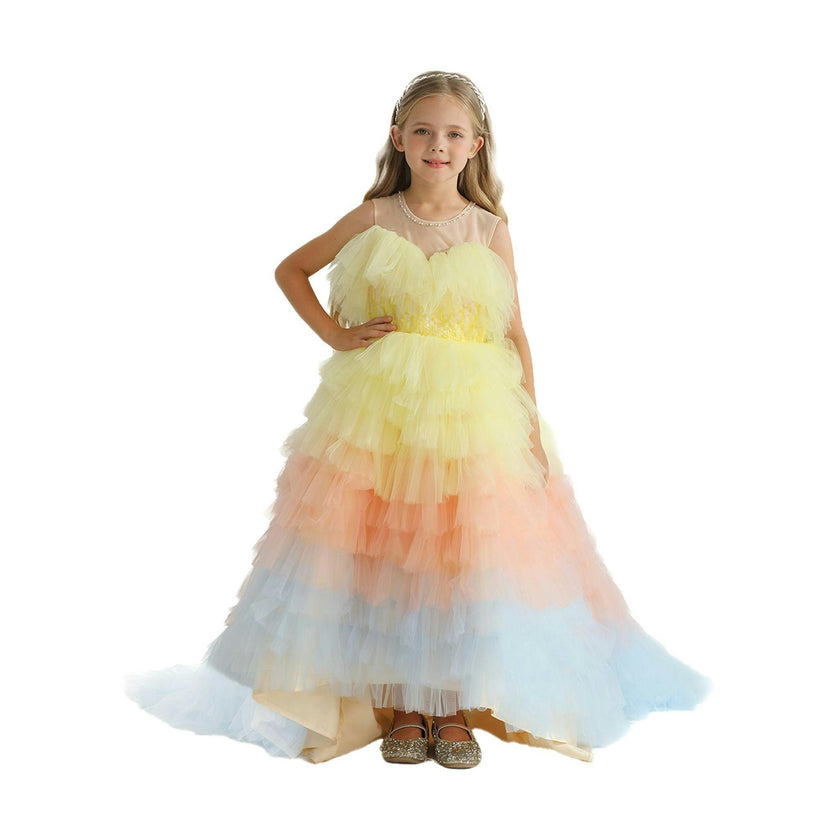 Yellow Tiered Pastel Ruffle Callecita Dress