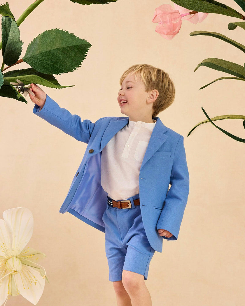 Theo Tailored Shorts in Blue Linen