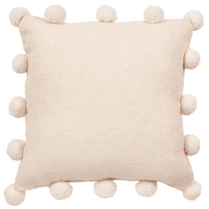 Cream Pom Poms Cream - Hand Felted Wool Pillow - 20"