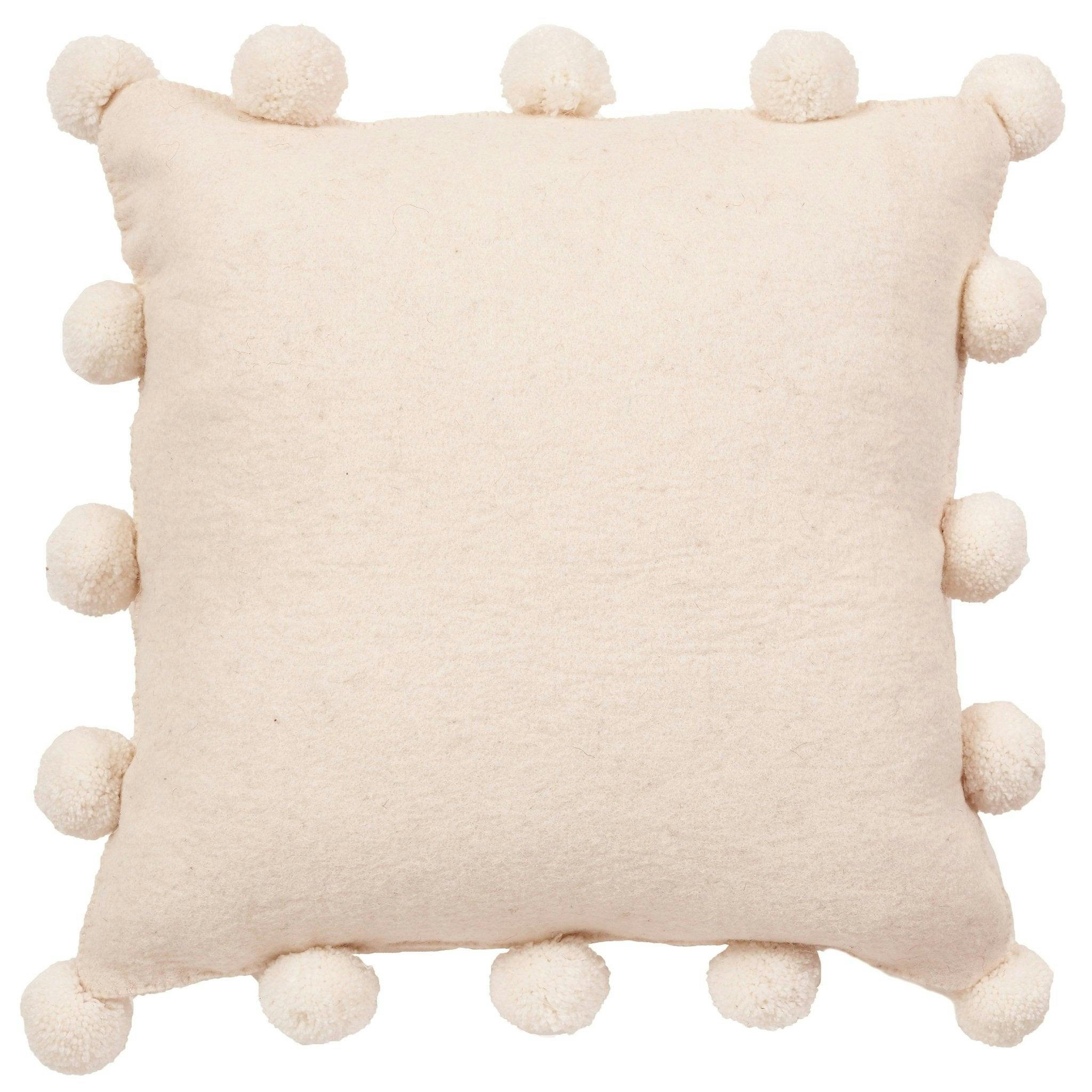Cream Pom Poms Cream - Hand Felted Wool Pillow - 20
