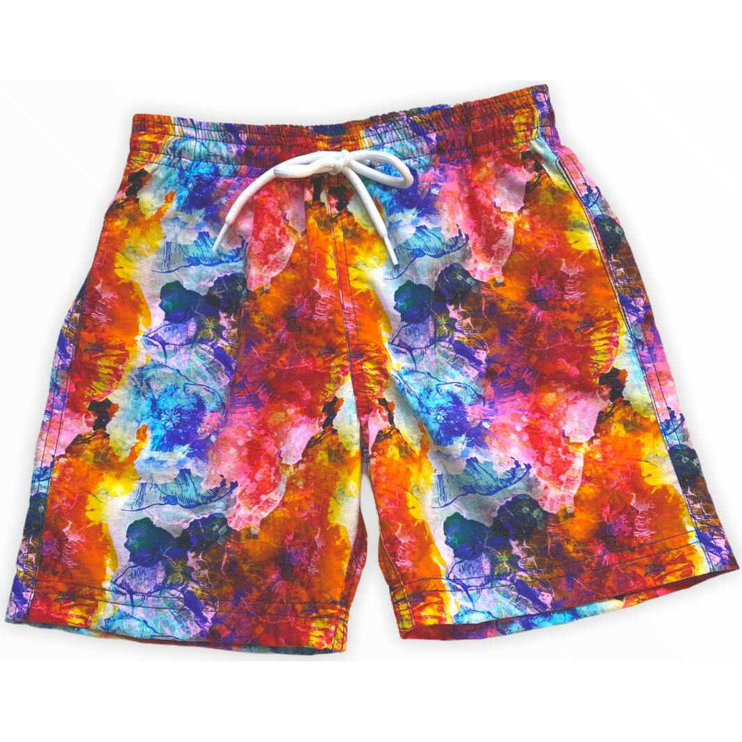 Kids' Colorful Batik Print Quick-Dry Swim Trunks