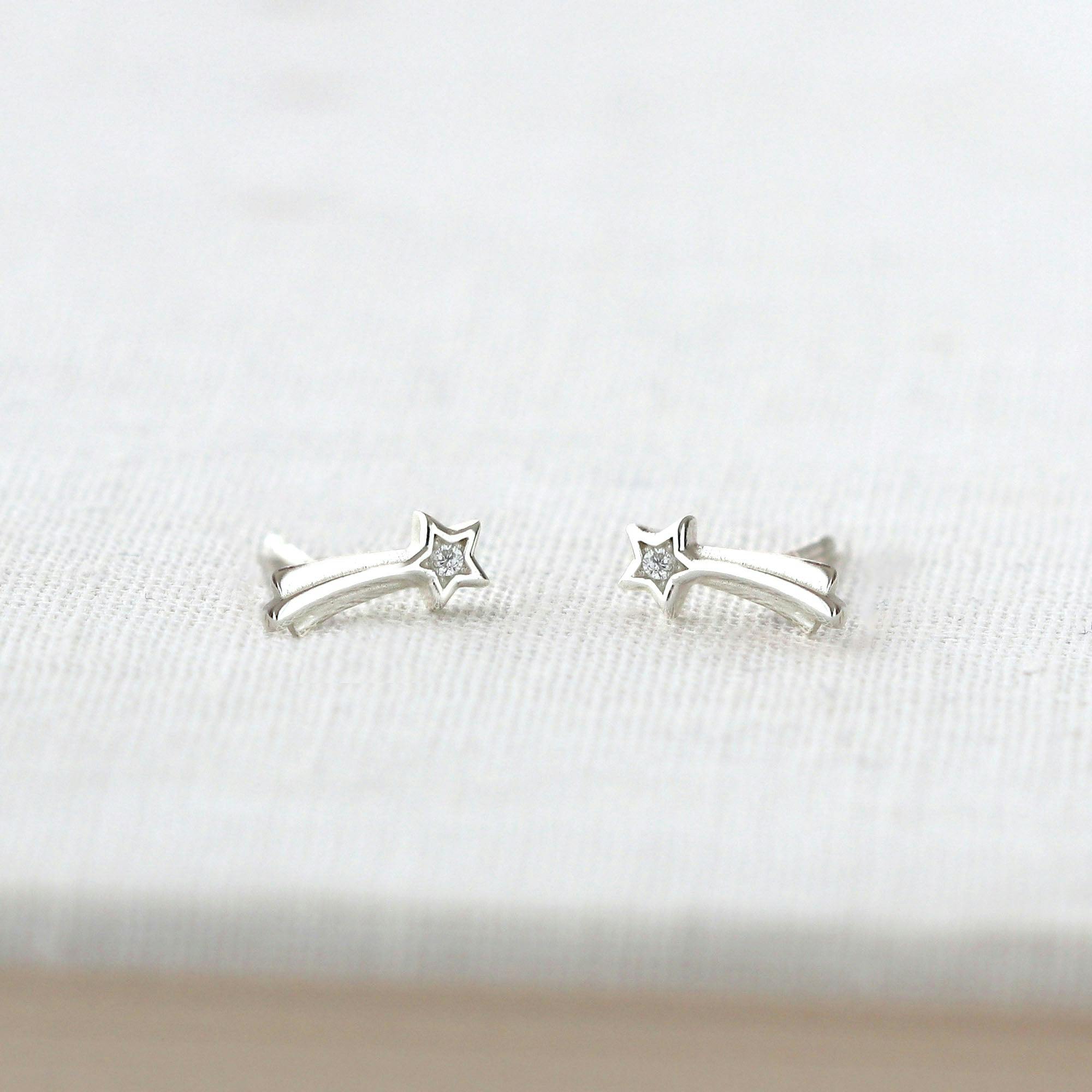 Shooting Star with Crystals Stud Earrings