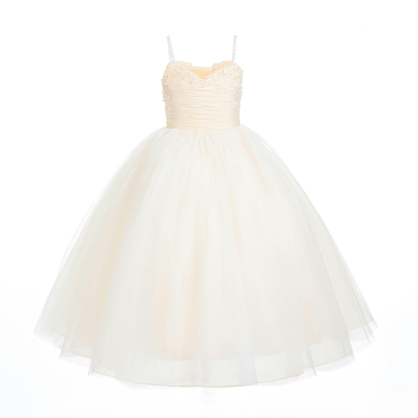 Cream Maristella Ruched Tulle Gown