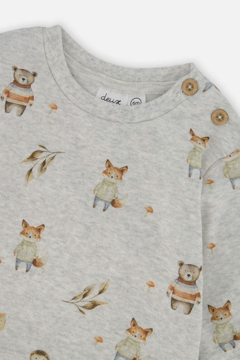 Organic Cotton Pants And Top Set Beige Animal Print