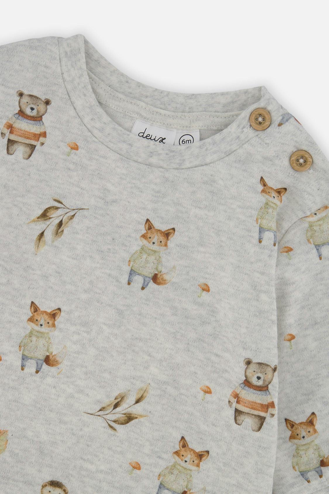 Organic Cotton Pants And Top Set Beige Animal Print