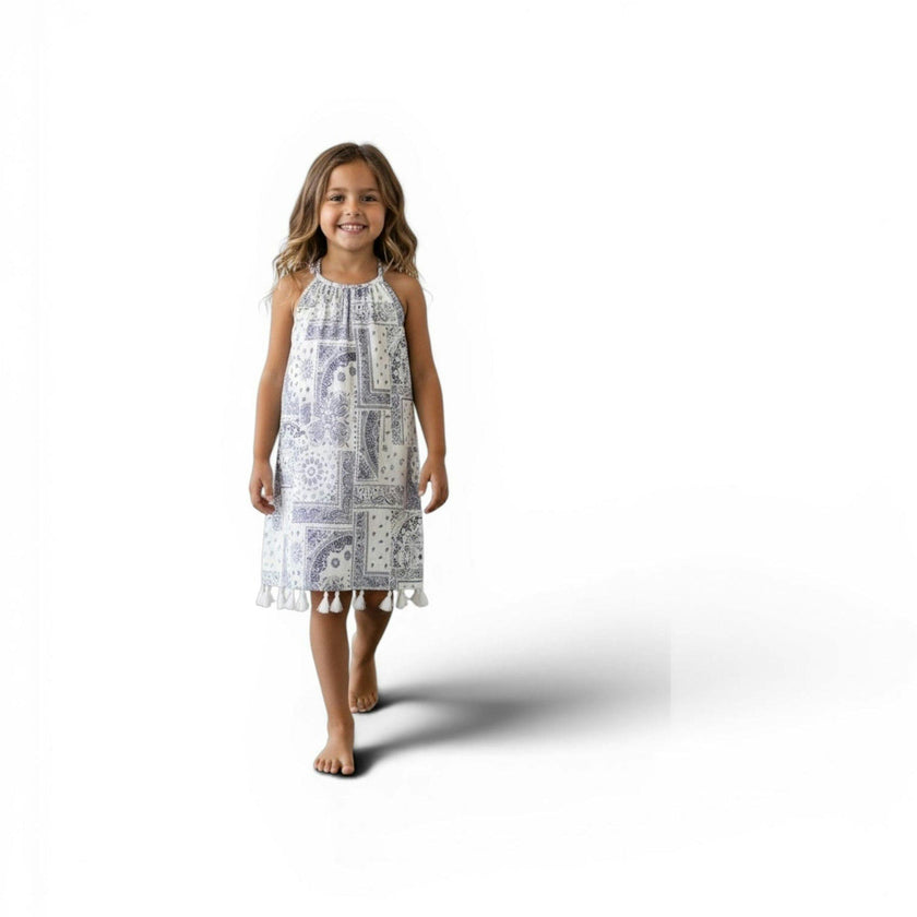 Mini Chantal Girls' Dress Patchwork Bandana, White