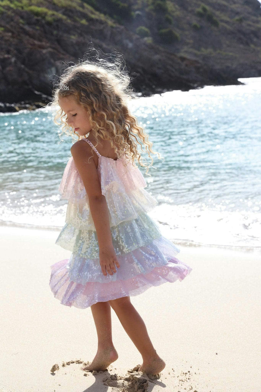 Rainbow Sequin Tiered Dress