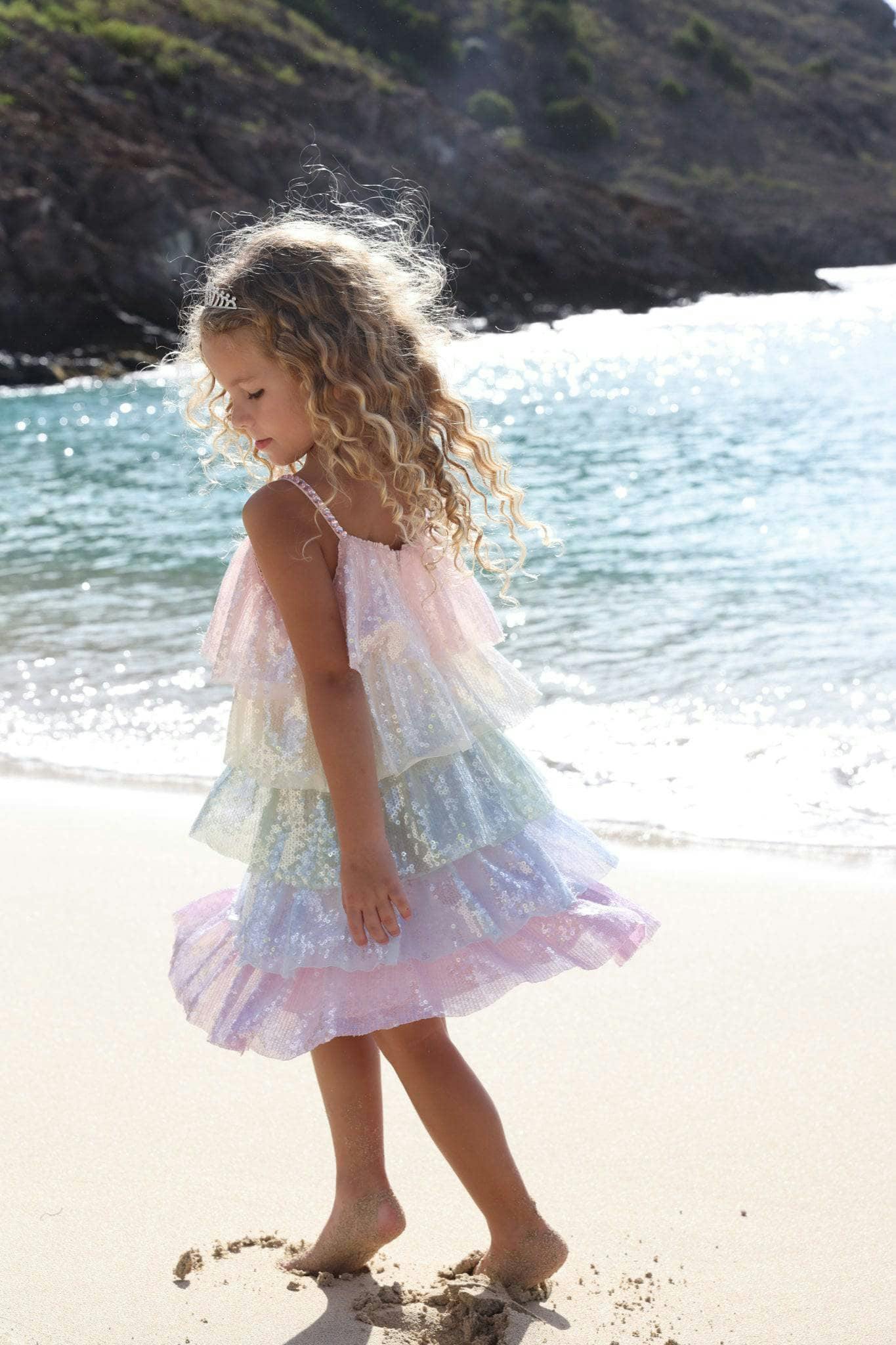 rainbow sequin dress Lola + The Boys Rainbow Sequin Tiered Dress, 12