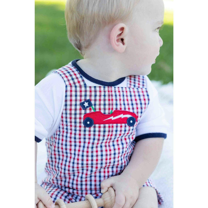 Plaid Seersucker Shortall With Derby Car