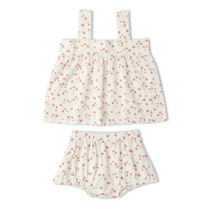 Organic Scalloped Top & Bloomers Set - Pink Bloom