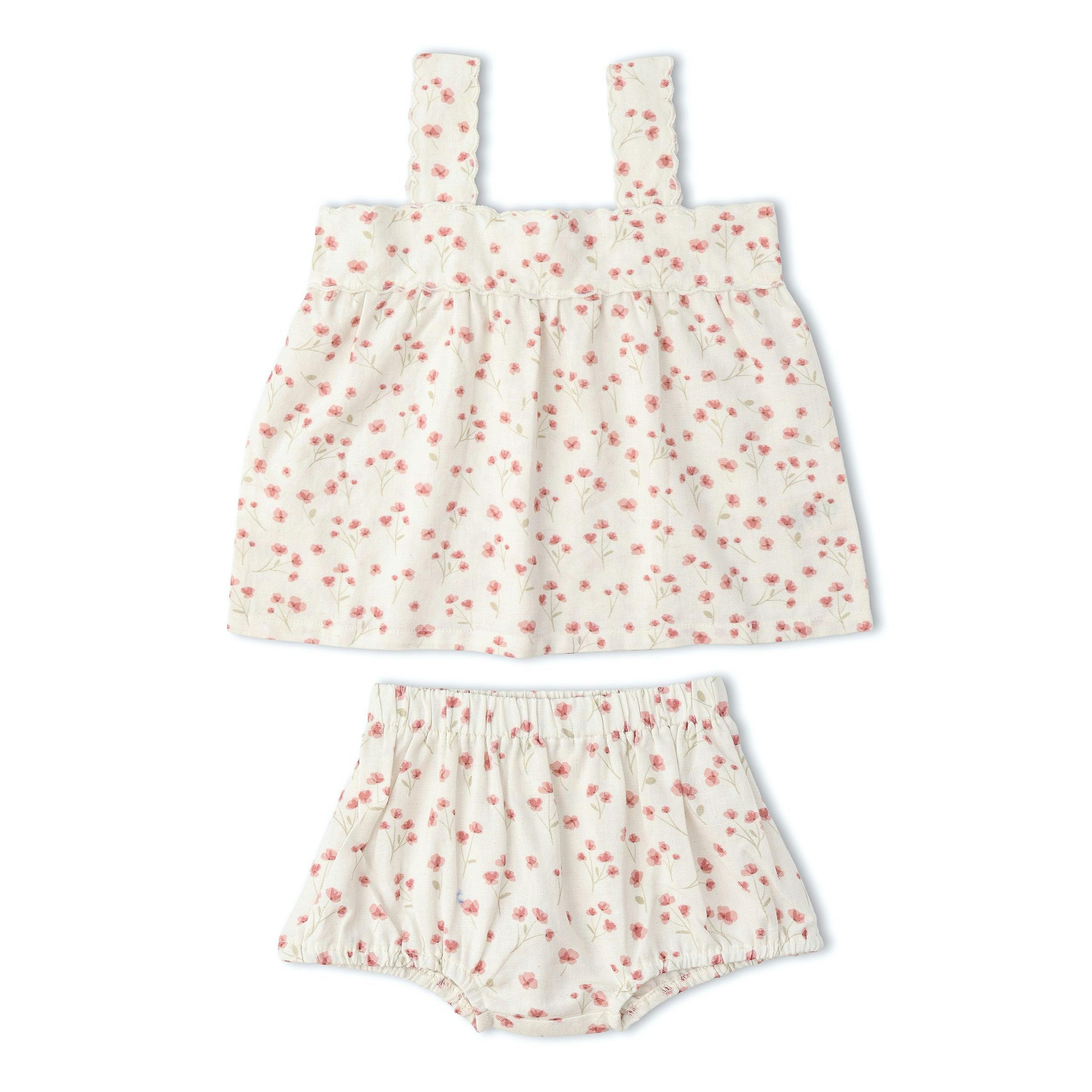 Organic Scalloped Top & Bloomers Set - Pink Bloom