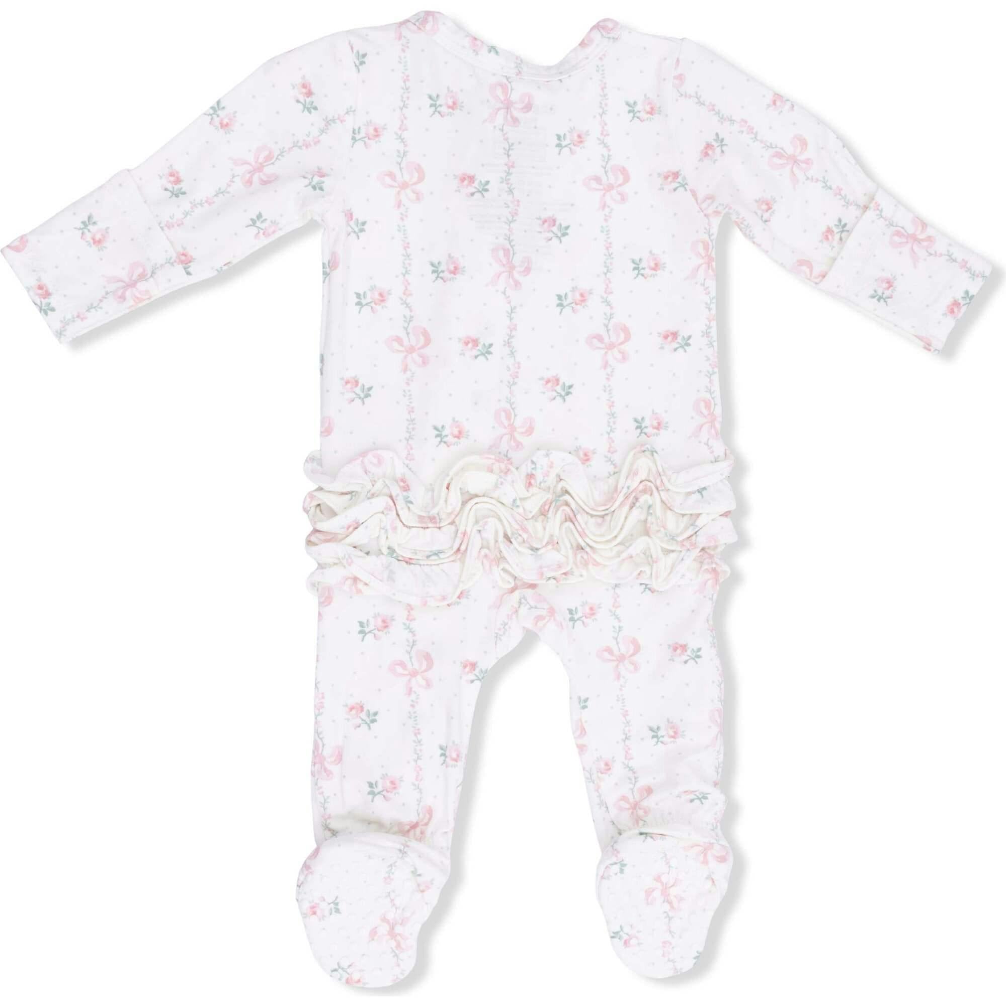 Dainty Buds and Bows - 2 Way Ruffle Back Zipper Footie