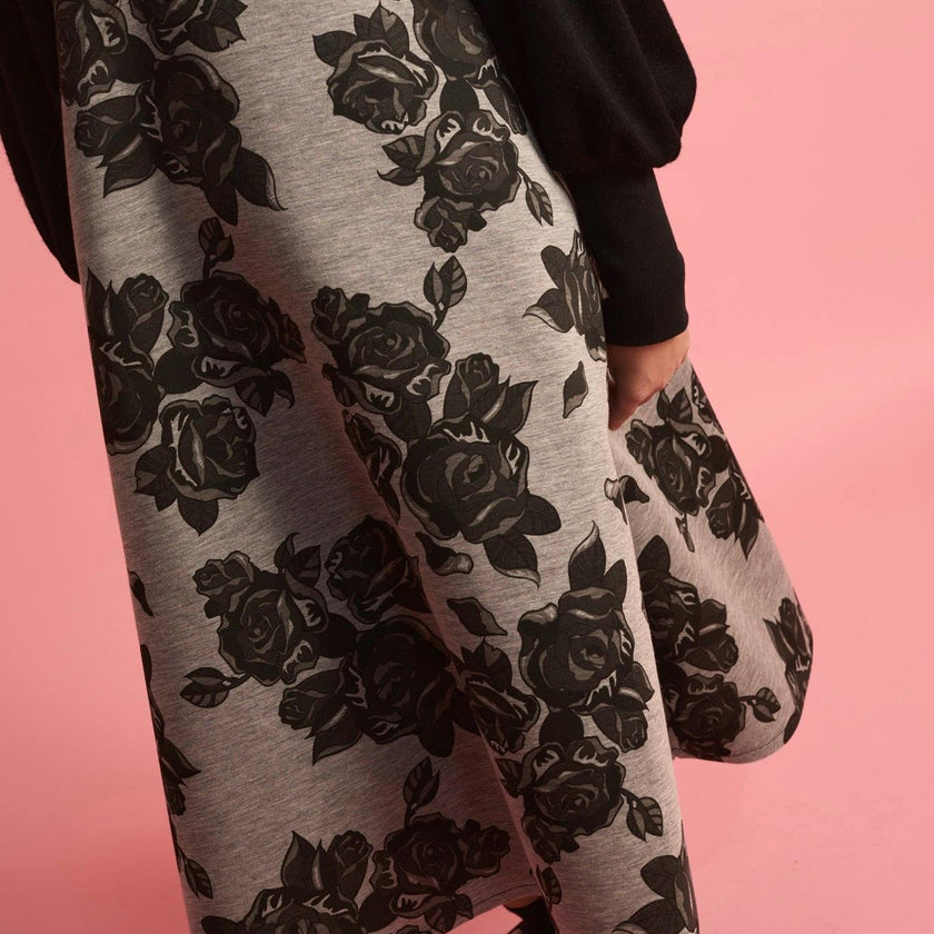 Black Flower Neoprene Apron Dress
