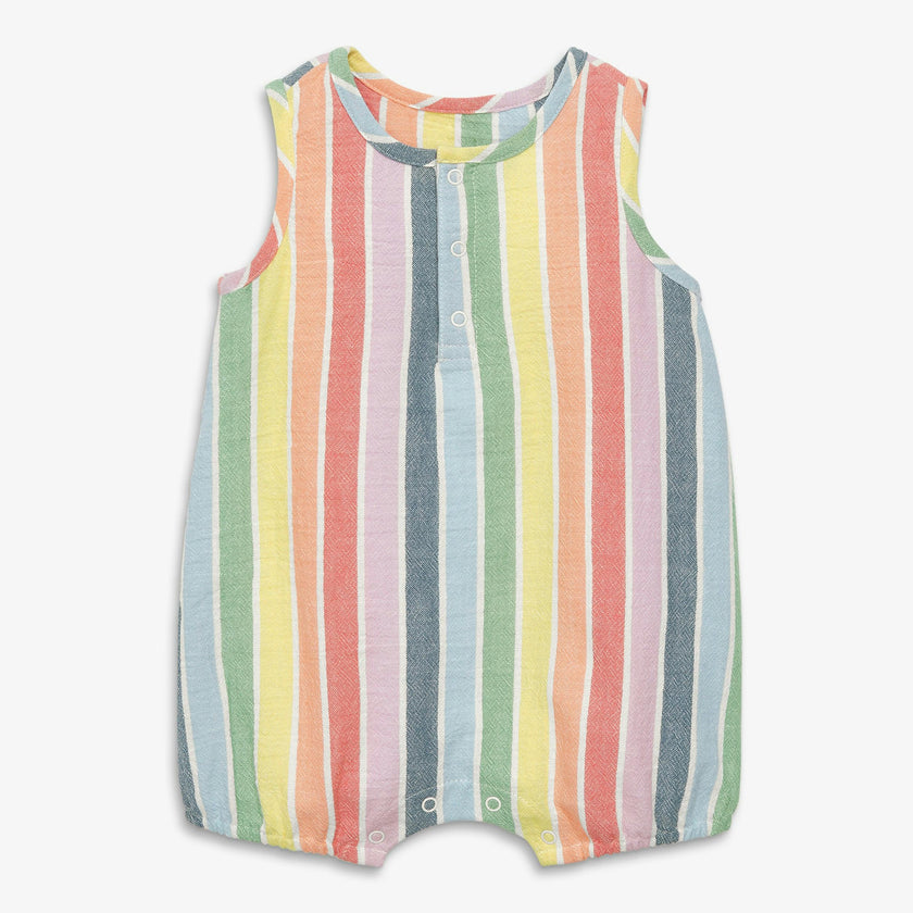 Baby cotton gauze bubble shortie in rainbow stripe