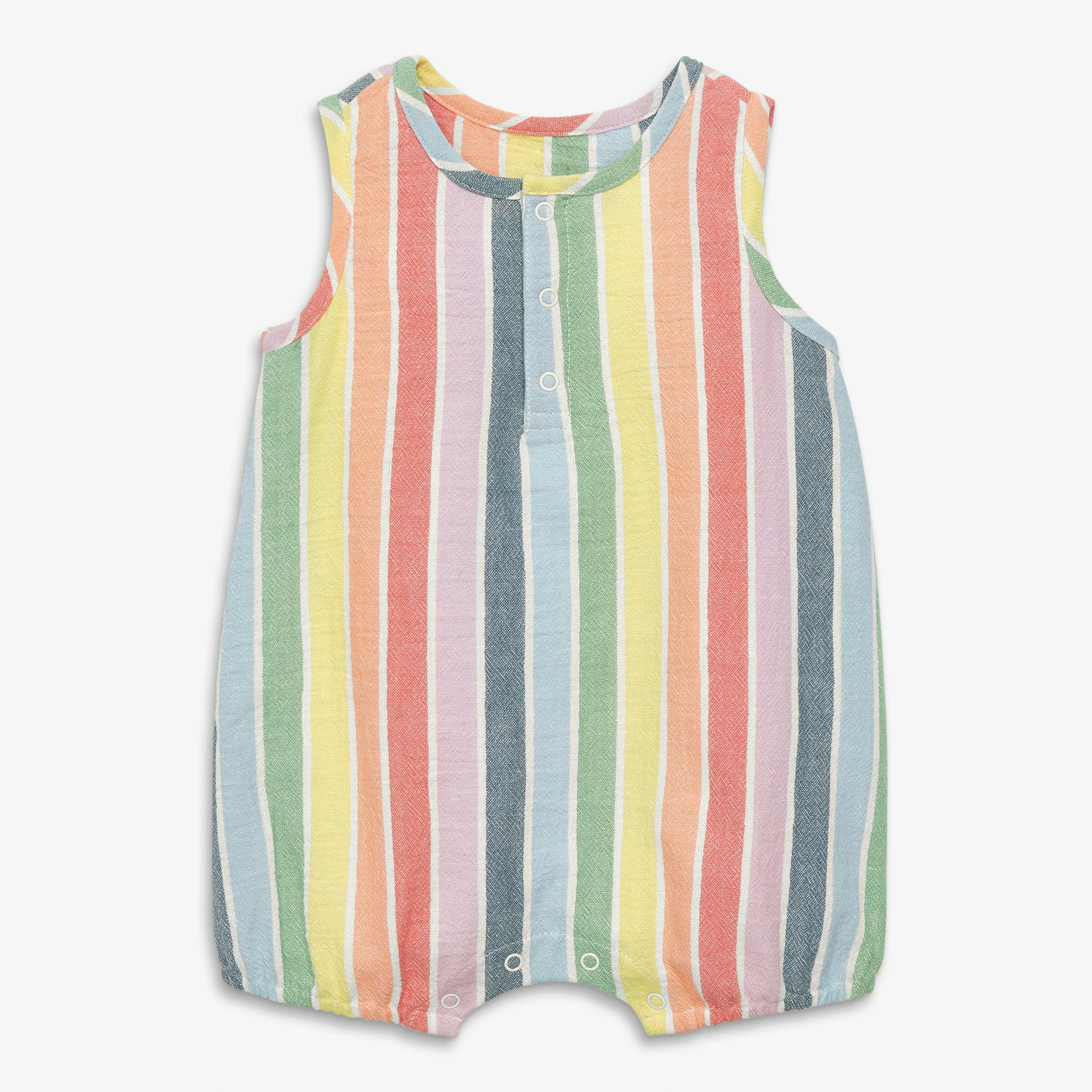 Baby cotton gauze bubble shortie in rainbow stripe