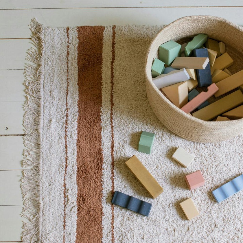 Gastro Classic Striped Tea Cloth-Inspired Washable Rug. Brown
