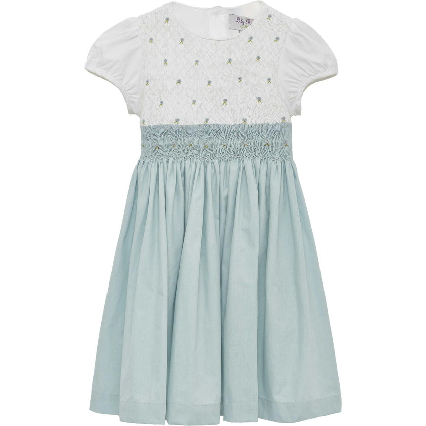 Rose Hand Smocked Dress in Sea Blue