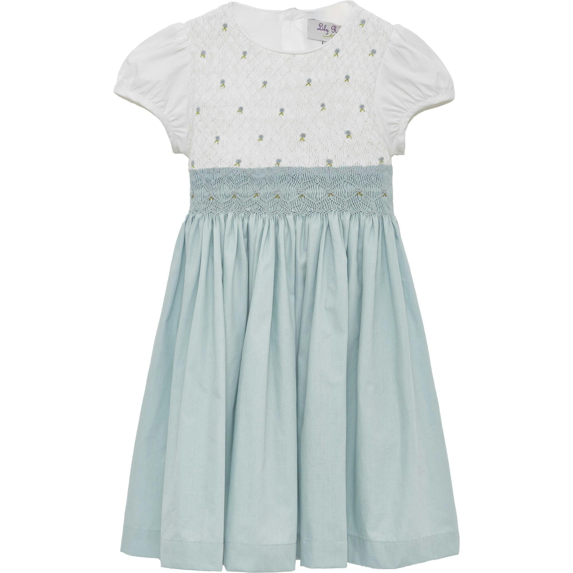 Rose Hand Smocked Dress in Sea Blue
