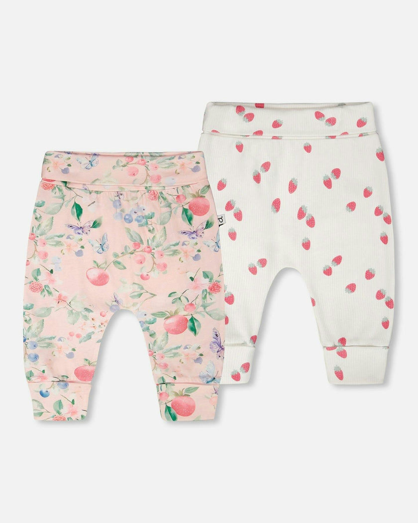 2 Pack Cotton Jersey Evolutive Pants And White Strawberry Print