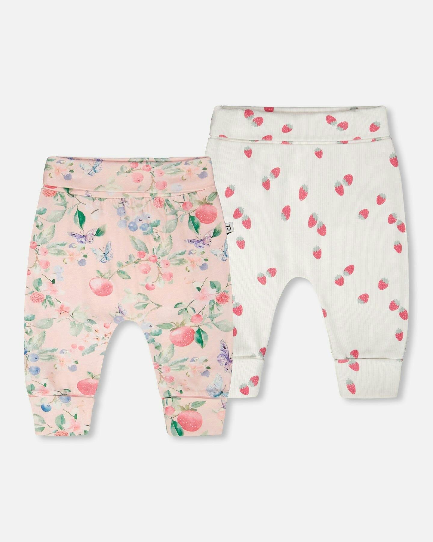 2 Pack Cotton Jersey Evolutive Pants And White Strawberry Print