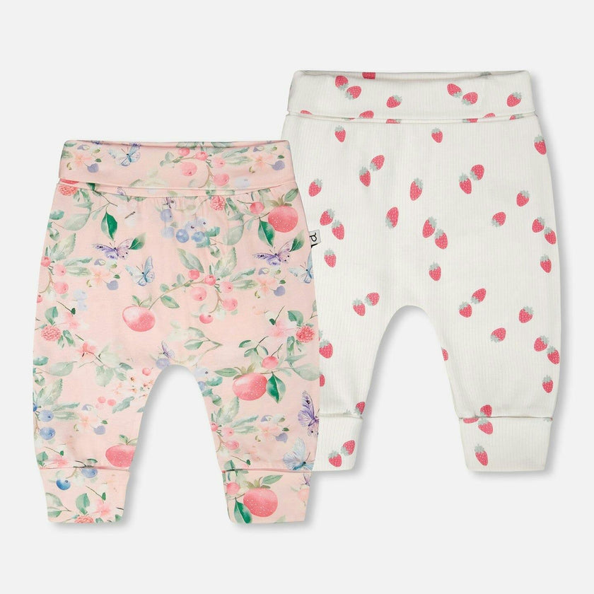 2 Pack Cotton Jersey Evolutive Pants And White Strawberry Print