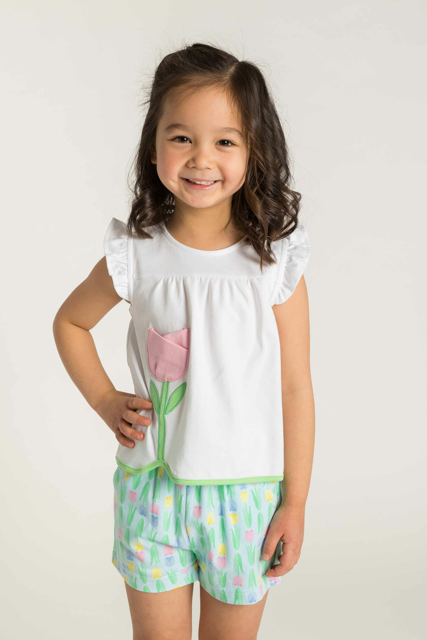 Printed Knit Tulip Short Set