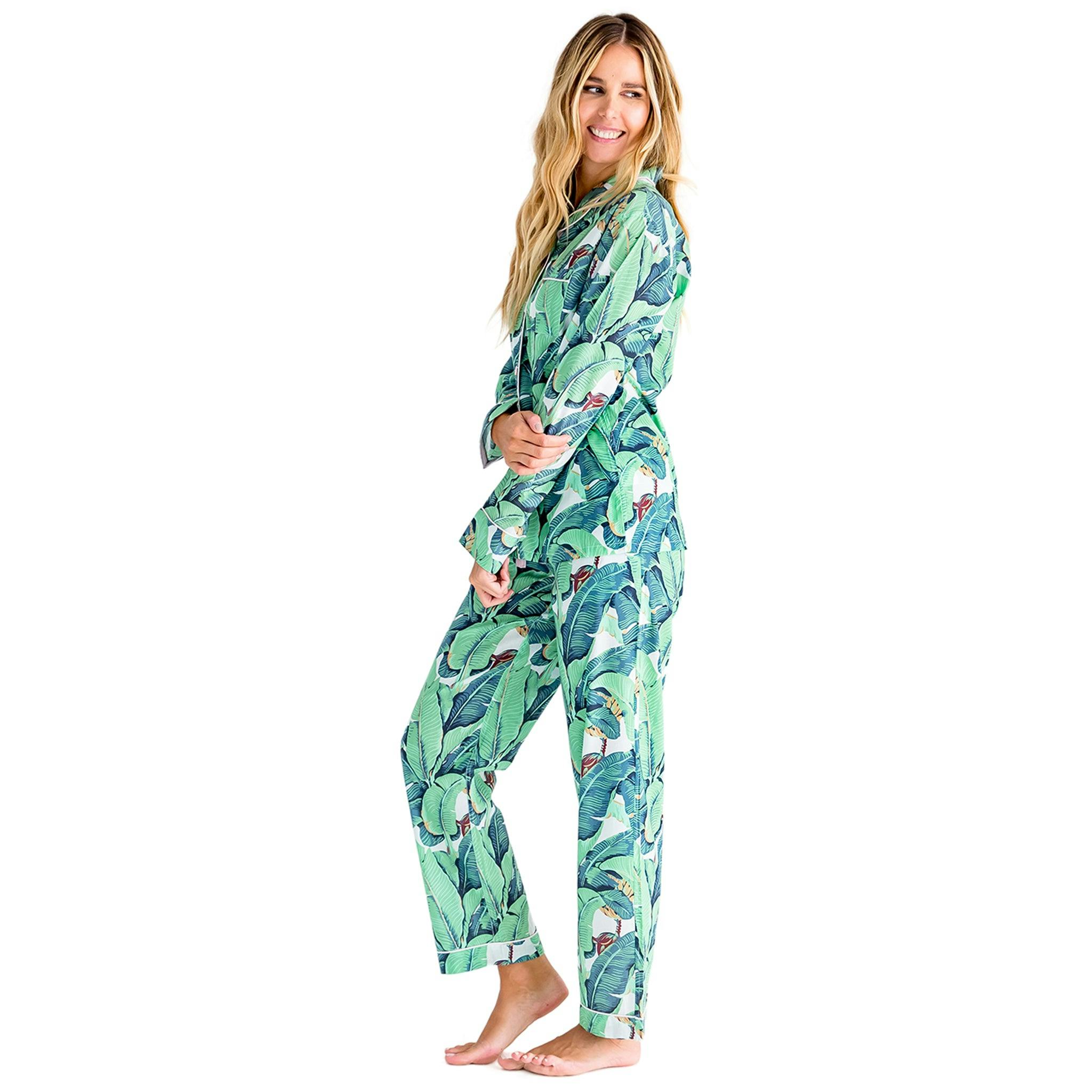 Women's Martinique® Green Banana Leaf Long PJ Set - Organic Cotton Poplin