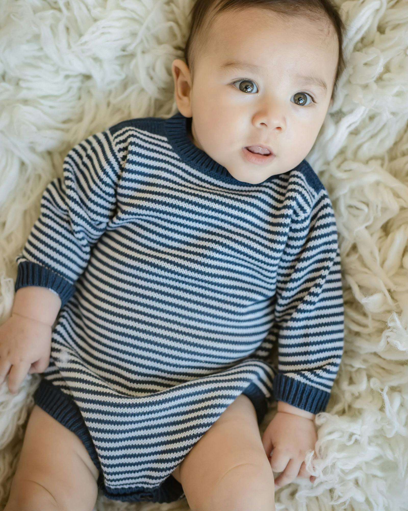 Baby Knit Romper Navy Stripe