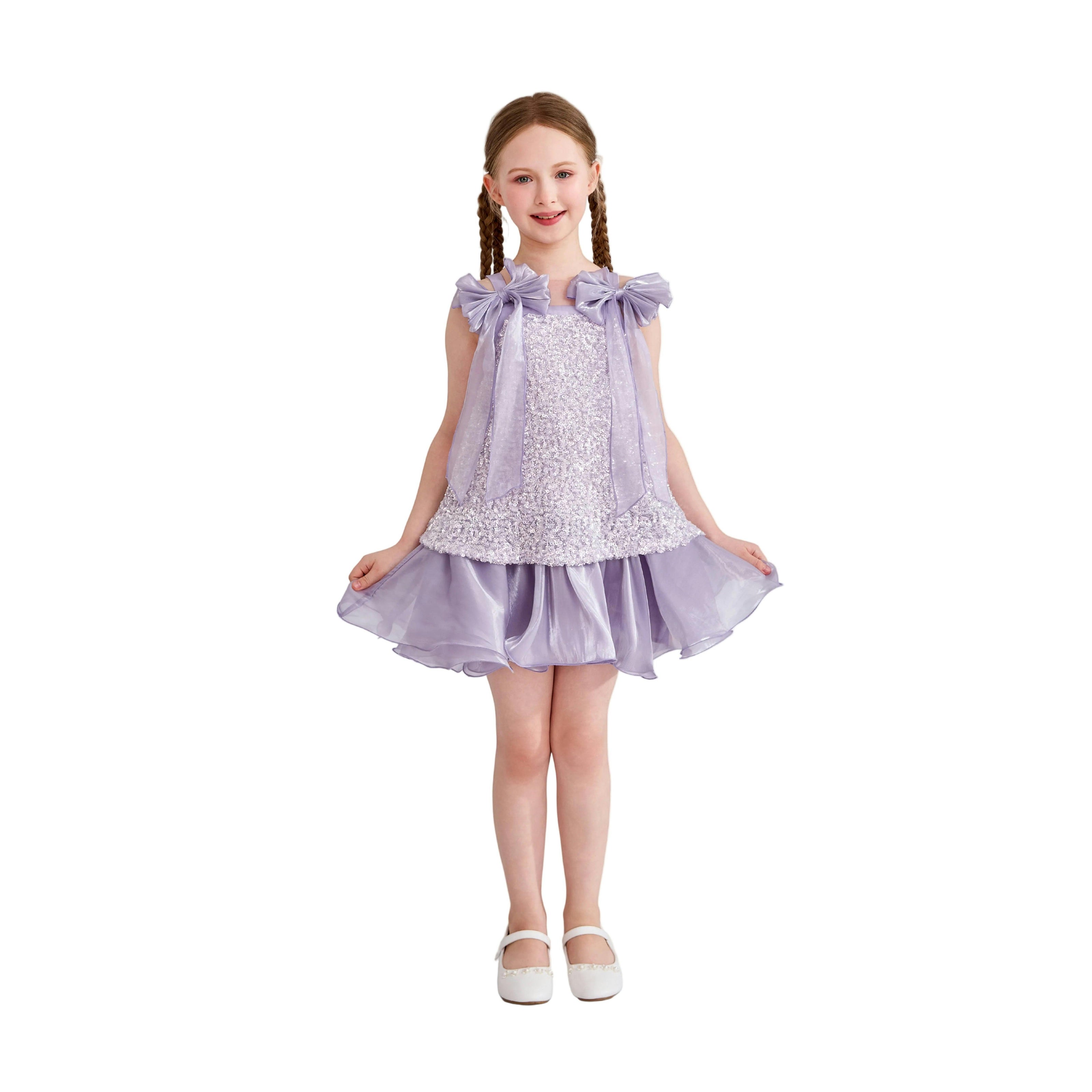 Purple Aurielle Beaded Bow Dress