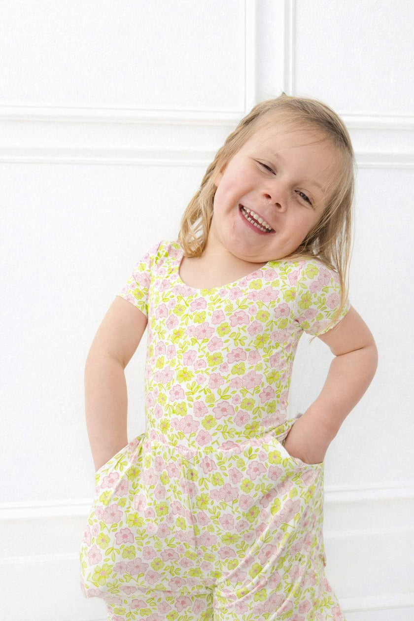 Pink and Green Floral Short Romper (FINAL SALE)