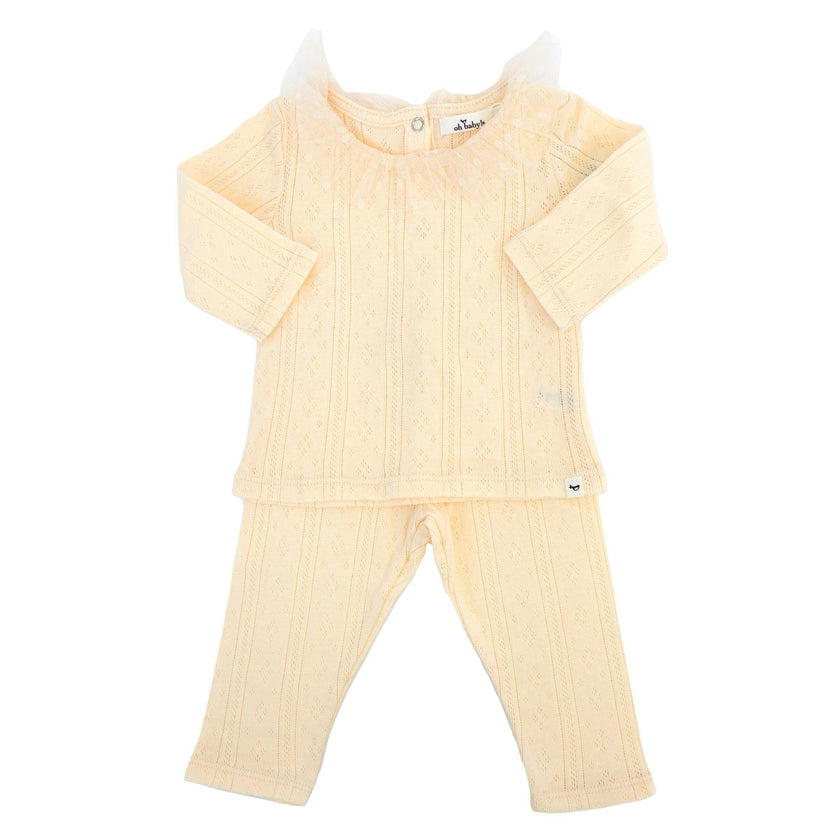 Pointelle Dotted Mesh Collar Two Piece Set