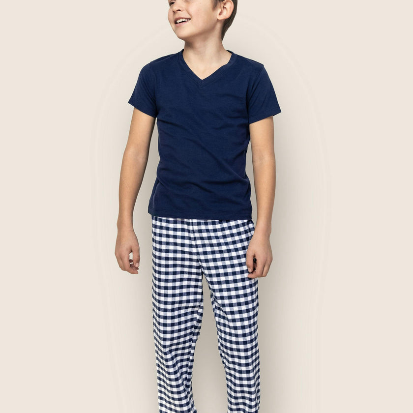 Kid's Twill Pajama Pants in Navy Gingham