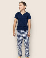 Kid's Twill Pajama Pants in Navy Gingham