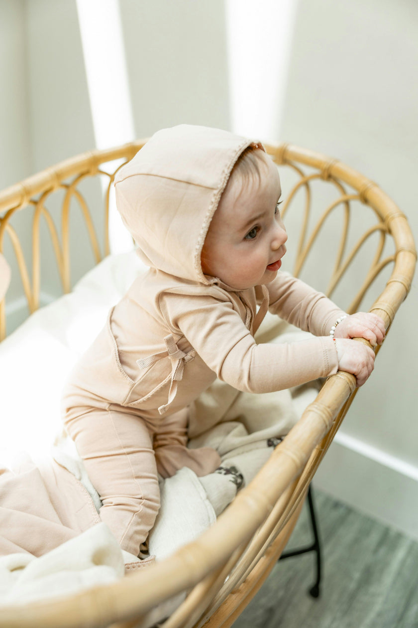 Wrap Snap Front Knit Romper and Bonnet Two Piece Set