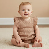 Organic Eyelet Flutter Romper - Clay Eyelet