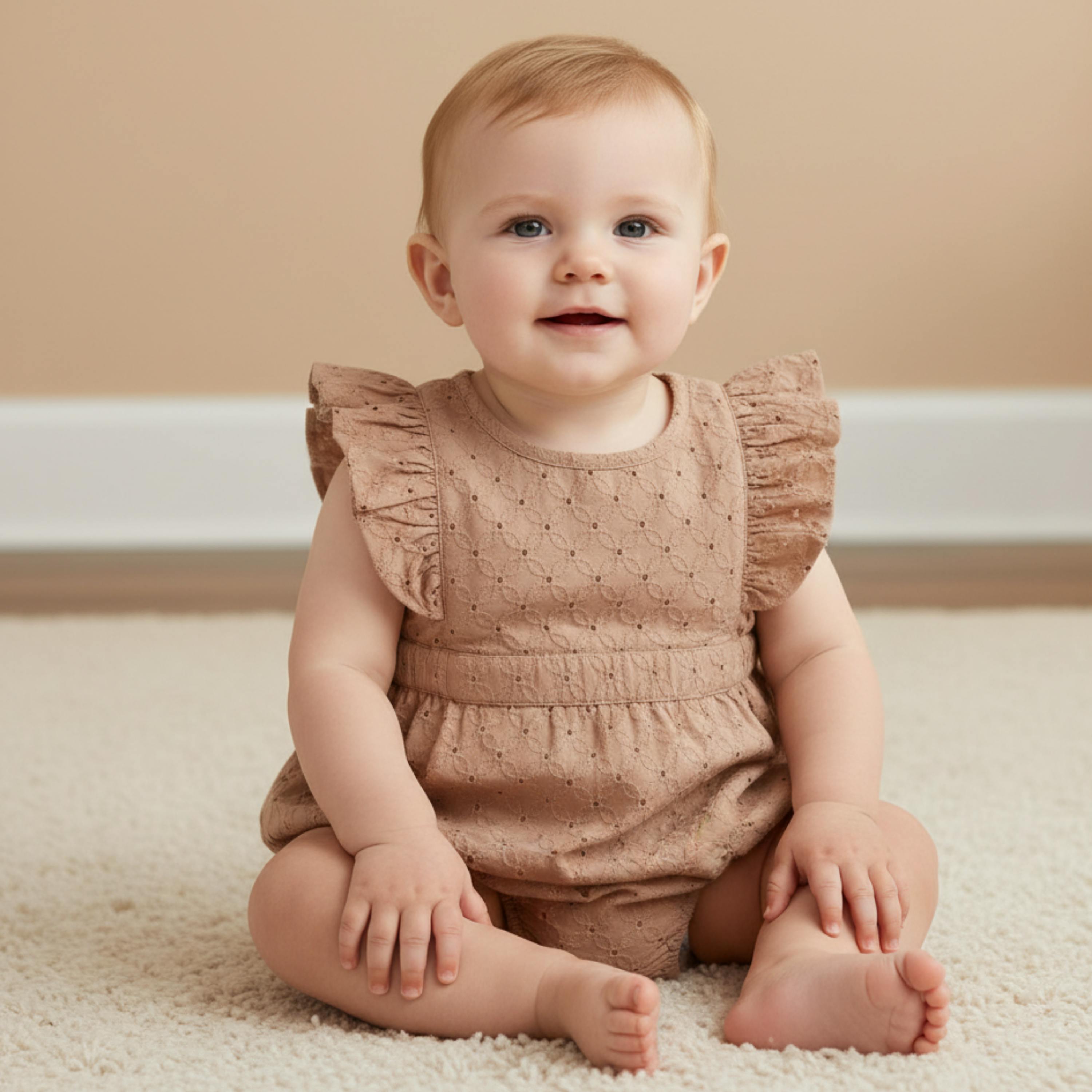 Organic Eyelet Flutter Romper - Clay Eyelet
