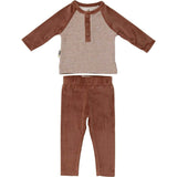 Velour Contrast Raglan Sleeve Henley Tee & Pant 2-Piece Set