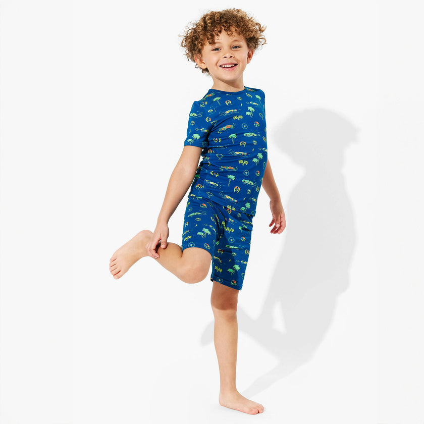 Monaco Blue Bamboo Kids Pajama Short Set