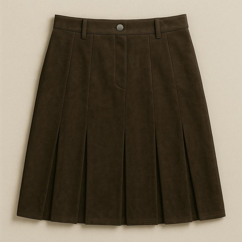 Pleated Suede Skirt