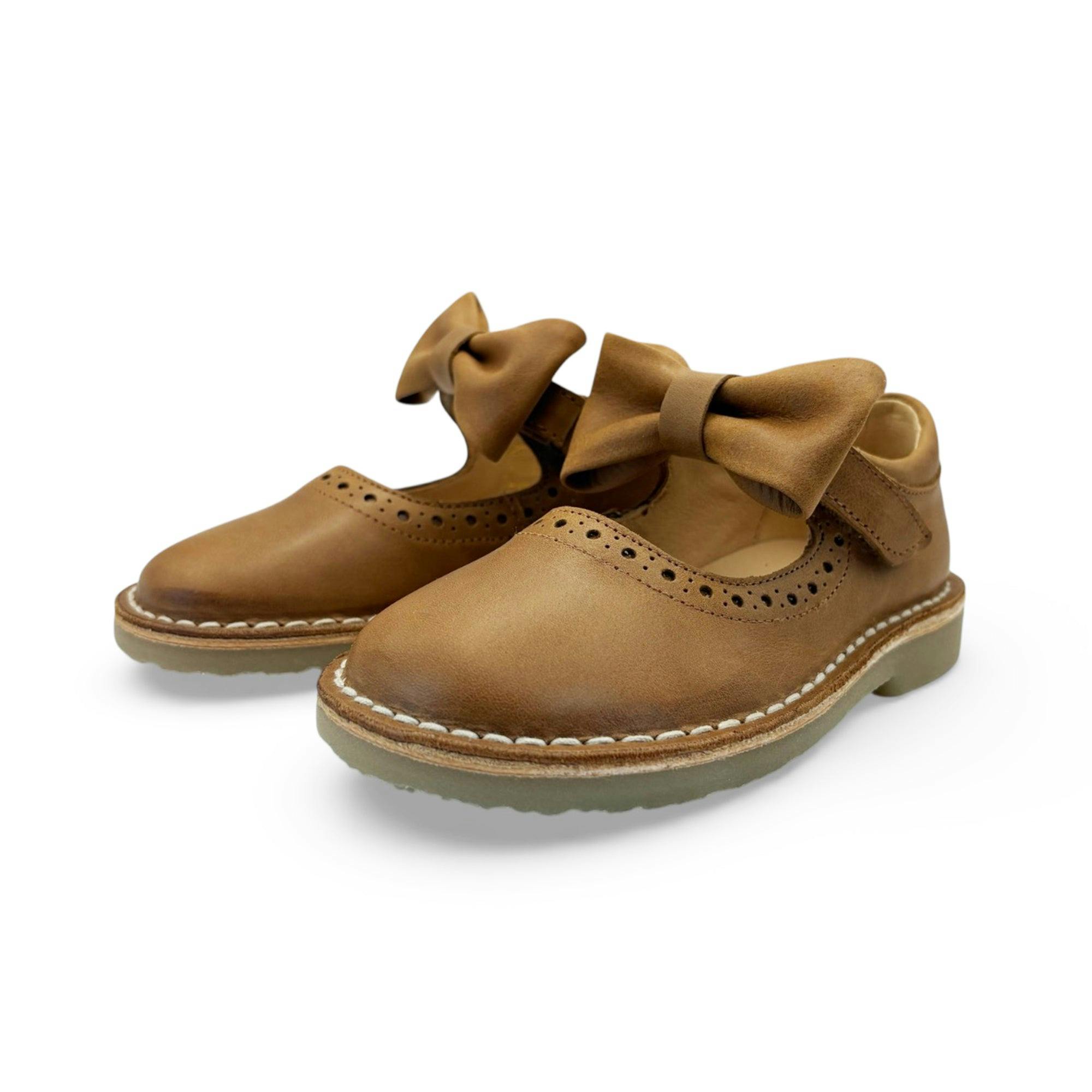 Martha Bow Mary Jane Kids Shoe - Tan Leather