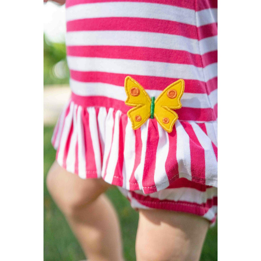 Stripe Knit Romper With Flower