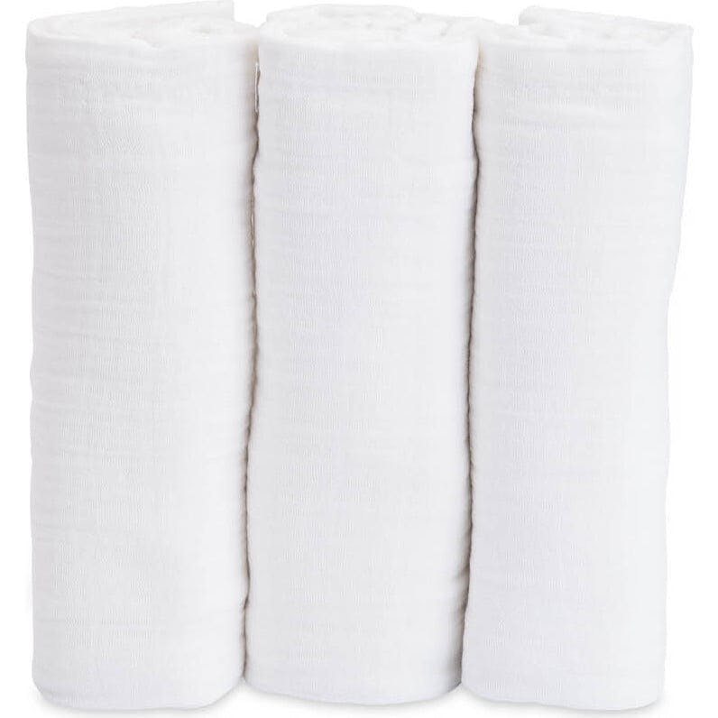 Cotton Muslin Swaddle Blanket 3 Pack - White