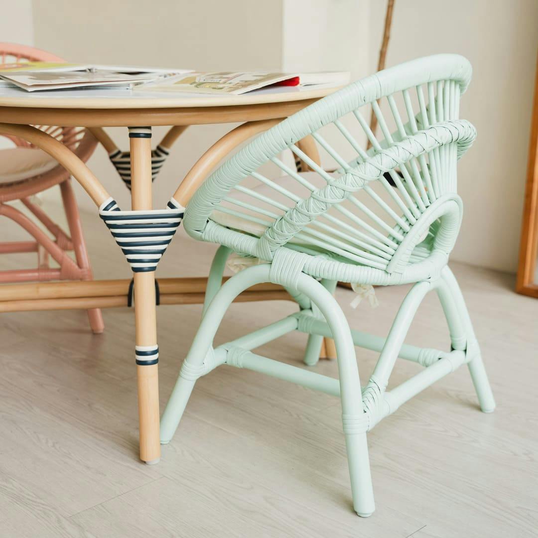 Handcrafted - Maya Kids Chair (Mint Green) - Rattan Wicker