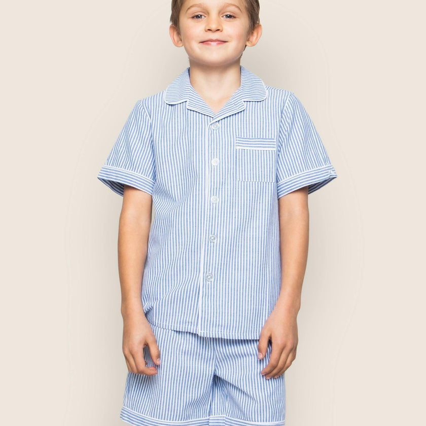 Kid's Twill Pajama Short Set in French Blue Heritage Stripe
