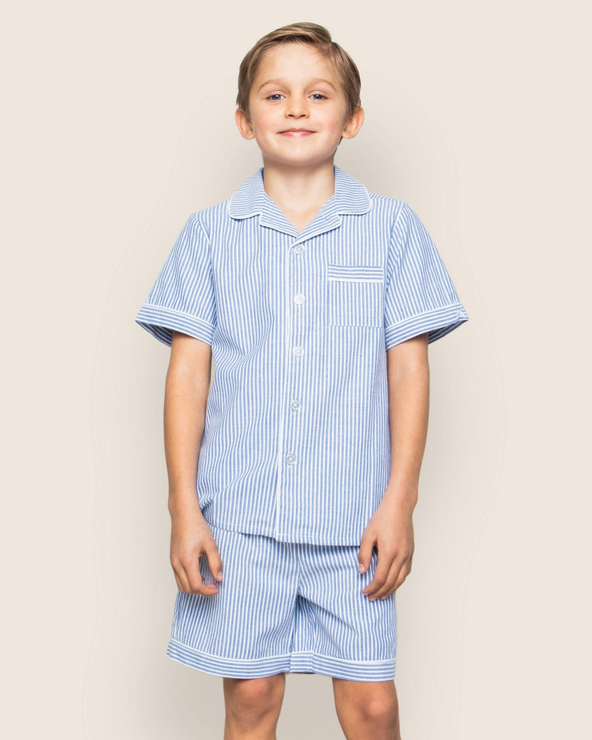 Kid's Twill Pajama Short Set in French Blue Heritage Stripe