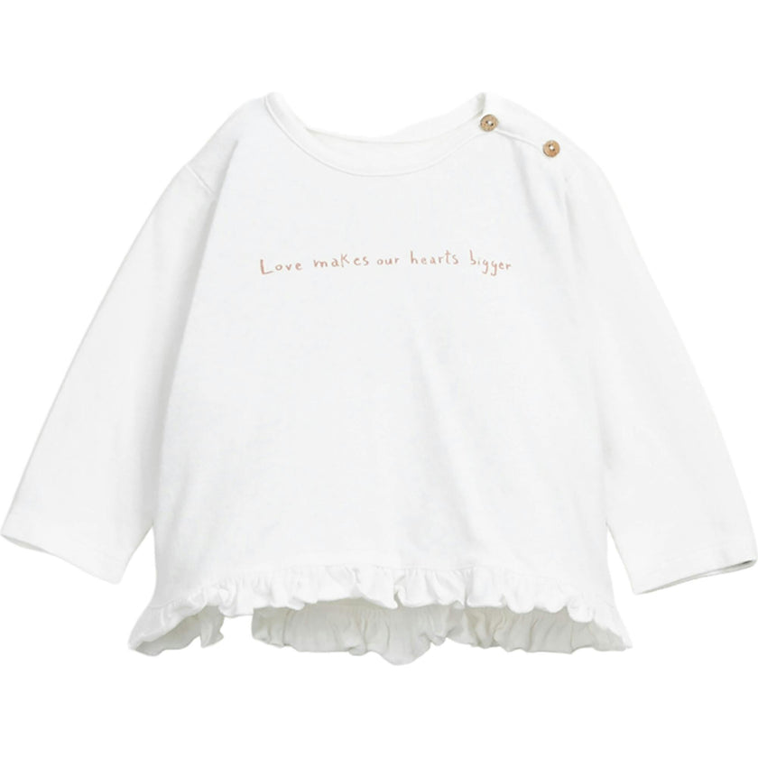 Wording Graphic Print Round Neck Long Sleeve Frill Bottom T-Shirt