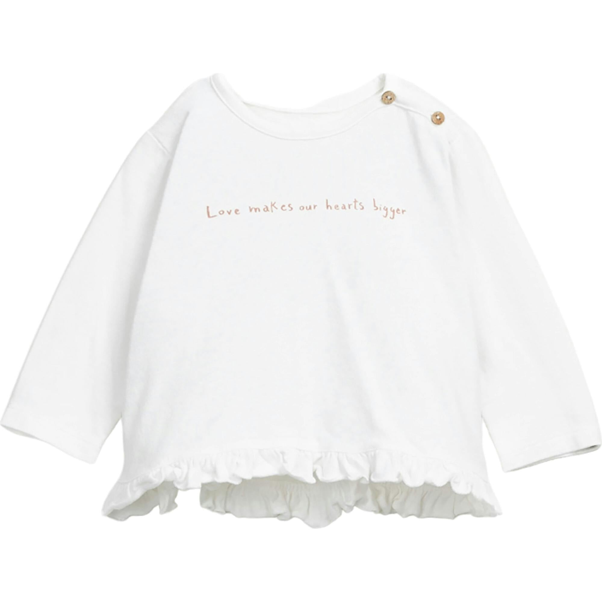 Wording Graphic Print Round Neck Long Sleeve Frill Bottom T-Shirt