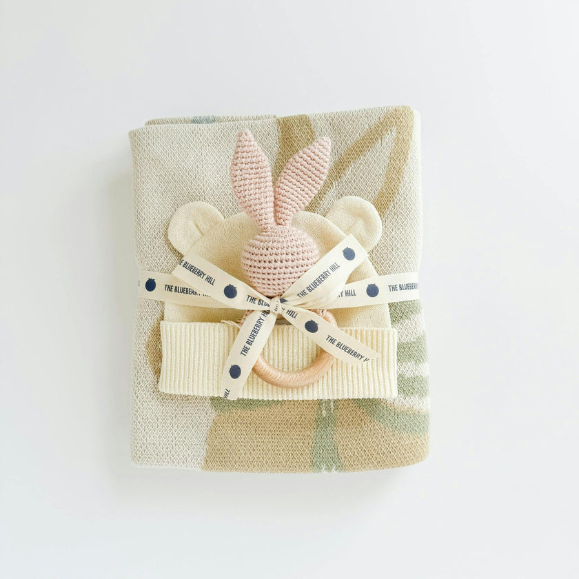 Pastel Floral Blanket Hat and Strawberry Teether Gift Set